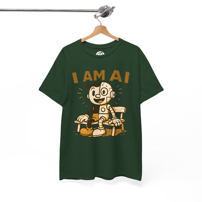 I AM AI Graphic Tee – Retro Robot Design, Unisex Heavy Cotton Shirt