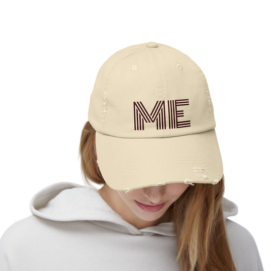 Unisex Distressed Cap – Minimalist “ME” Statement Hat