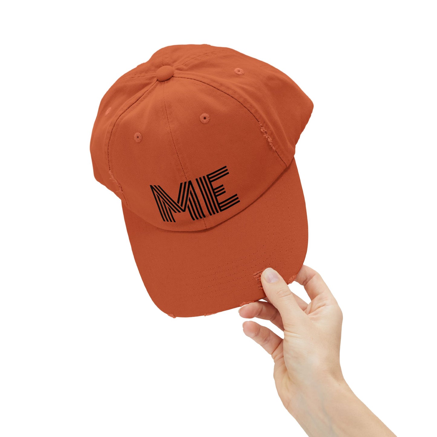 Unisex Distressed Cap – Minimalist “ME” Statement Hat