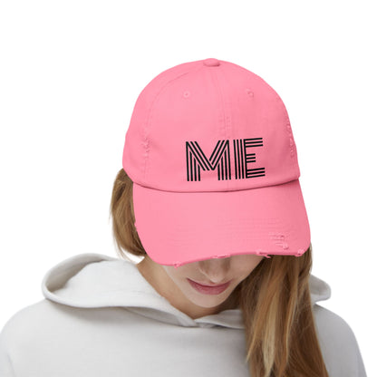 Unisex Distressed Cap – Minimalist “ME” Statement Hat