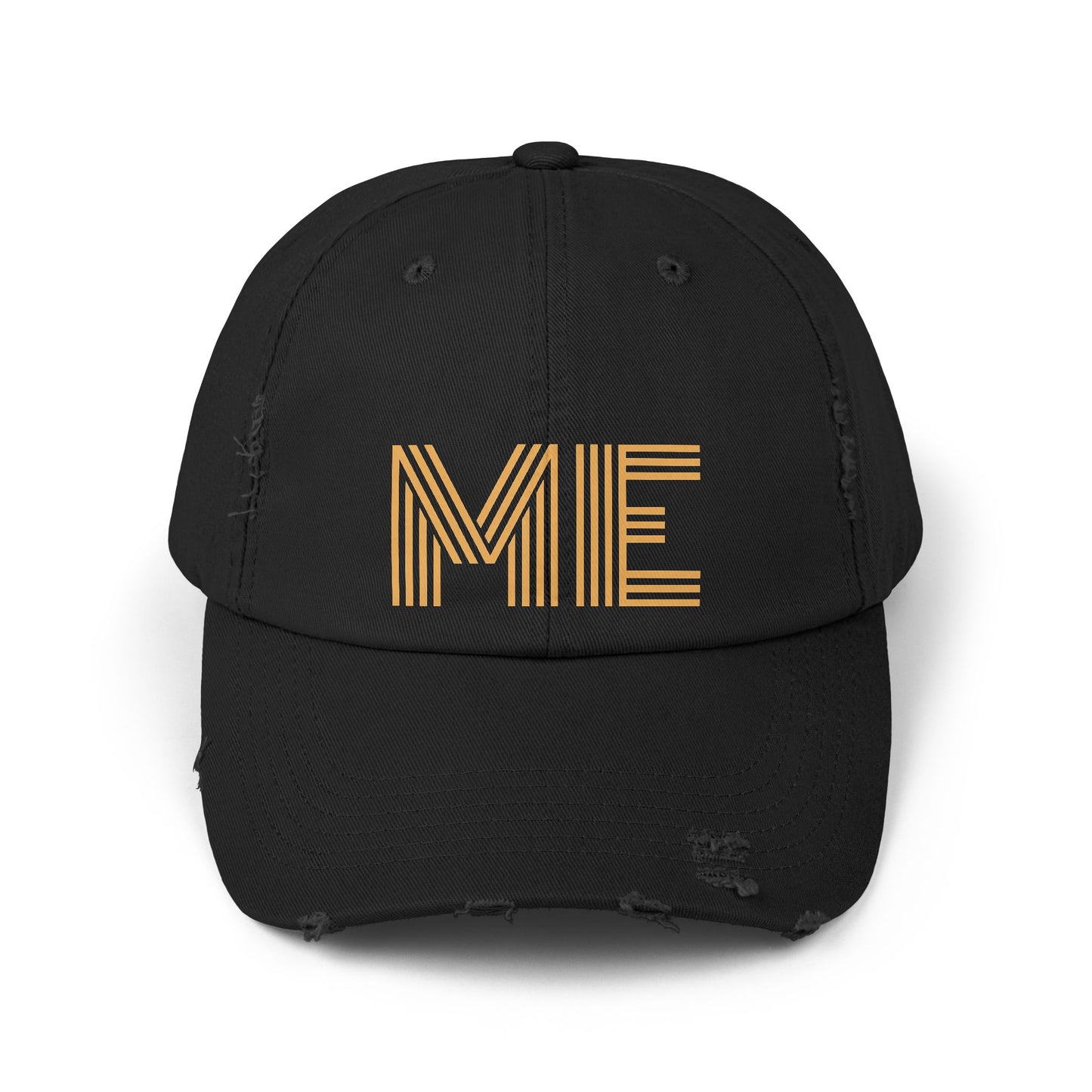 Unisex Distressed Cap – Minimalist “ME” Statement Hat