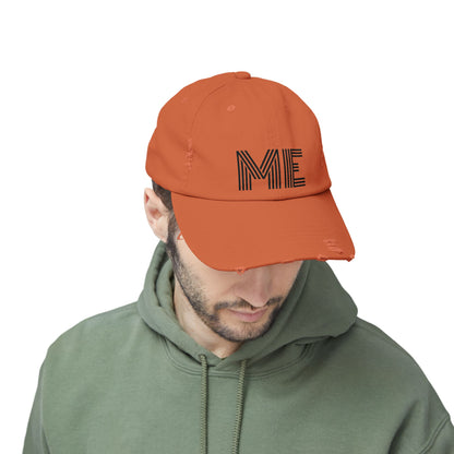 Unisex Distressed Cap – Minimalist “ME” Statement Hat
