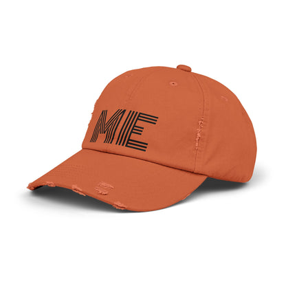 Unisex Distressed Cap – Minimalist “ME” Statement Hat