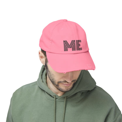 Unisex Distressed Cap – Minimalist “ME” Statement Hat