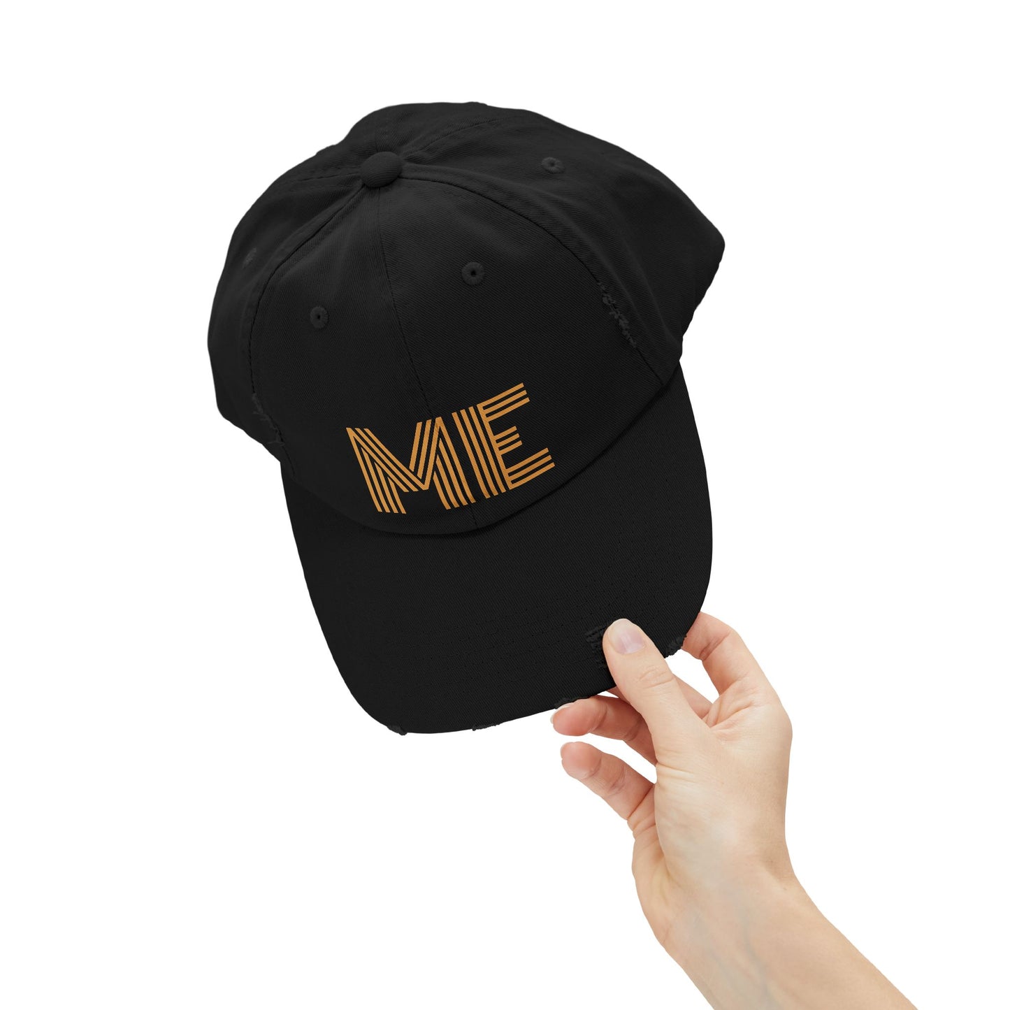 Unisex Distressed Cap – Minimalist “ME” Statement Hat