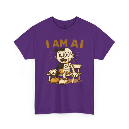 I AM AI Graphic Tee – Retro Robot Design, Unisex Heavy Cotton Shirt
