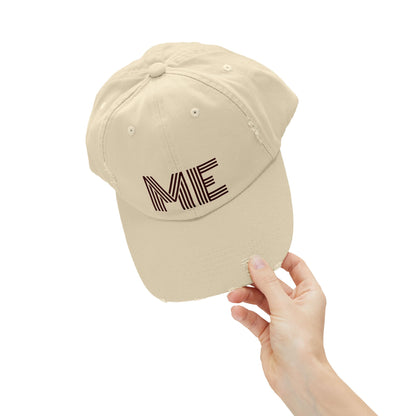 Unisex Distressed Cap – Minimalist “ME” Statement Hat