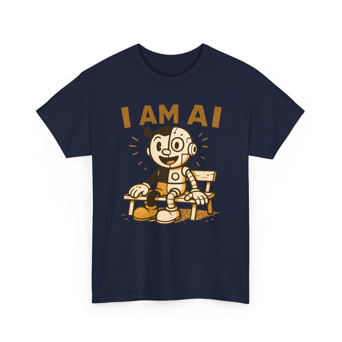 I AM AI Graphic Tee – Retro Robot Design, Unisex Heavy Cotton Shirt