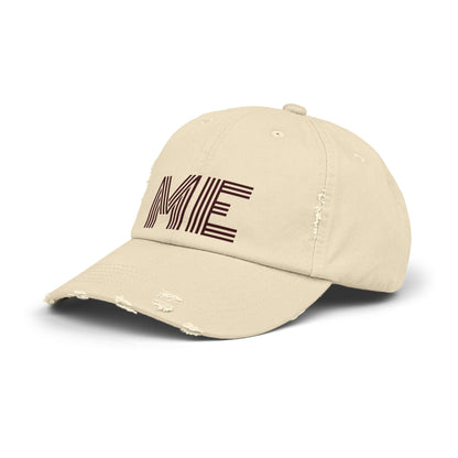 Unisex Distressed Cap – Minimalist “ME” Statement Hat