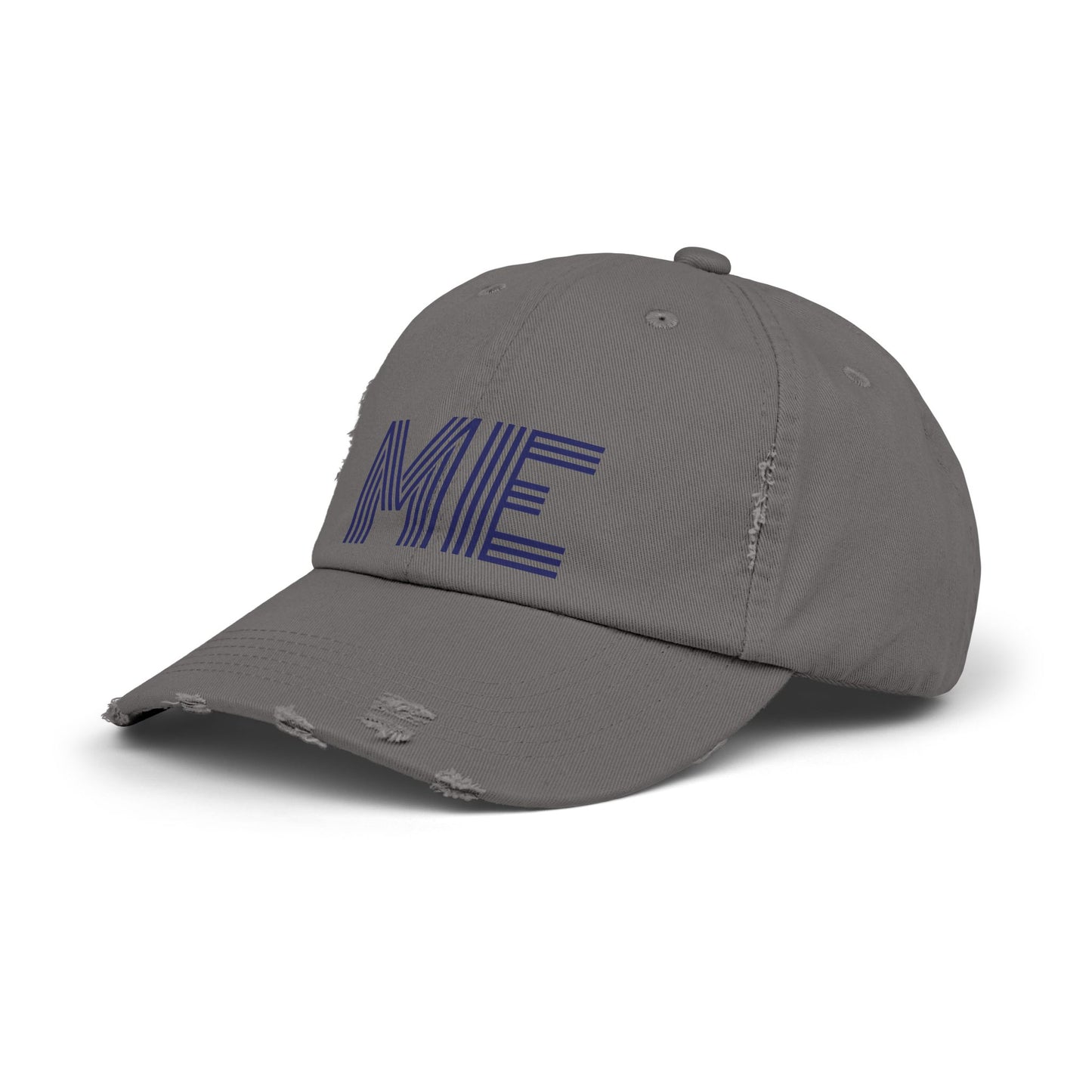 Unisex Distressed Cap – Minimalist “ME” Statement Hat